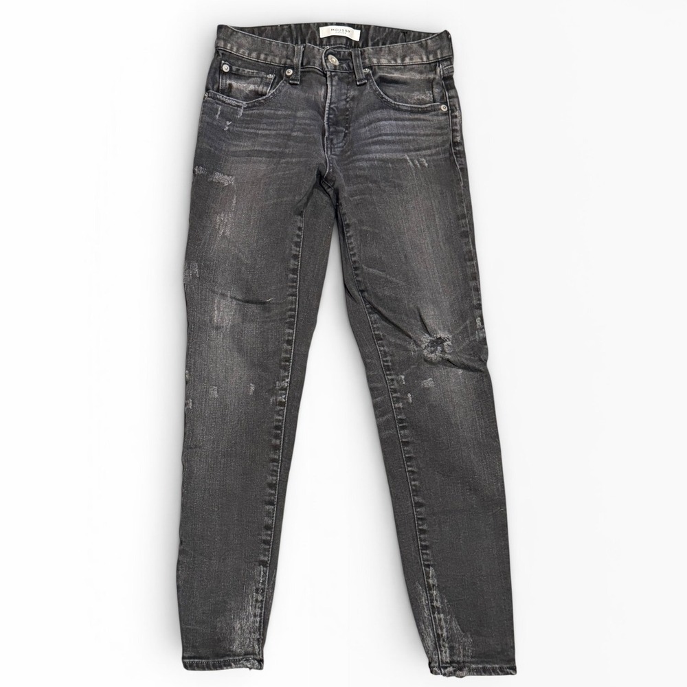 Moussy Vintage Distressed Slim Skinny Japanese Jeans Low Rise Faded Black SZ 24